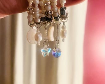 Crystal Moon Wine Glass Charms: Beaded Drink Markers, Set of 6