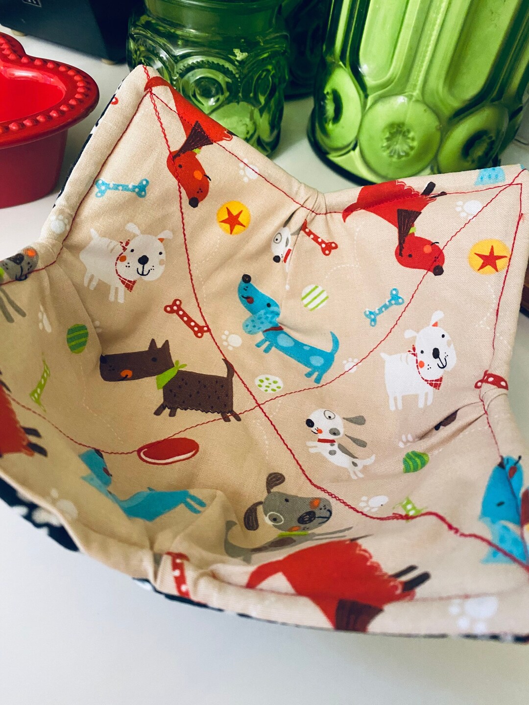 Microwave Safe Bowl Cozy Hot / Cold Large Puppy and Pawprint Design