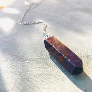 Deep Purple Quartz Pendant on Dainty Stainless Steel Chain 18&quot;