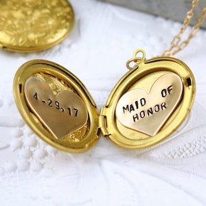 Maid of Honor Gift, Personalized Locket Necklace, Will You Be My Bridesmaid, Matron of Honor Proposal, Flower Pendant, Bridal Jewelry