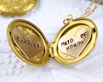 Maid of Honor Gift, Personalized Locket Necklace, Will You Be My Bridesmaid, Matron of Honor Proposal, Flower Pendant