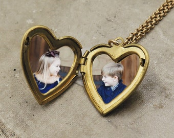 Girls Heart Locket Necklace with Photos, Gold Heart Necklace, Picture Locket, Gift for Teen, Girls Necklace, Personalized Locket