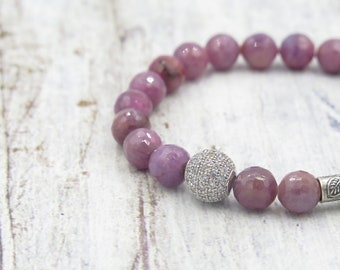 Faceted Ruby Beaded Bracelet with Pave, Sparkle Jewelry, Stacking Bracelet, Stretch Bracelet