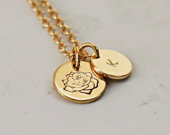 Personalized Birth Flower Necklace, Mom Jewelry, Initial Necklace, Garden Necklace, Birthday Gift, 18k Gold Plated, Graduation Gift