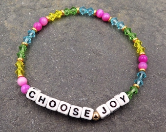 Friendship Bracelet, Gift of Happiness, Bracelet with Bold Colors, Personalized Beaded Bracelets, Gift for Teen, Choose Joy