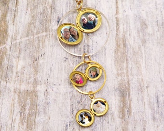 Customized 6 Photo Locket Necklace, Circle Necklace, Family Photo Jewelry, Personalized Six Photo Locket, Grandmother Gift, Modern Necklace