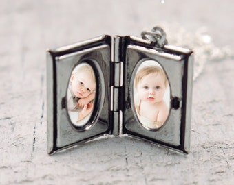 Personalized Book Locket Necklace with Photo, Silver Book Locket, Teen Gift, Book Lover Gift, Nostalgia Gift, Teacher Gift