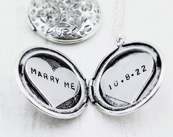 Personalized Floral Locket Necklace: 'Marry Me' Proposal Gift