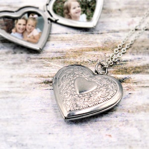 Sterling Heart Locket Necklace, Photo Locket, 925 Sterling Silver Plated Heart Pendant, Personalized Locket, Mothers Day Gift for Her