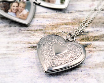 Sterling Heart Locket Necklace, Photo Locket, Valentines Gift for