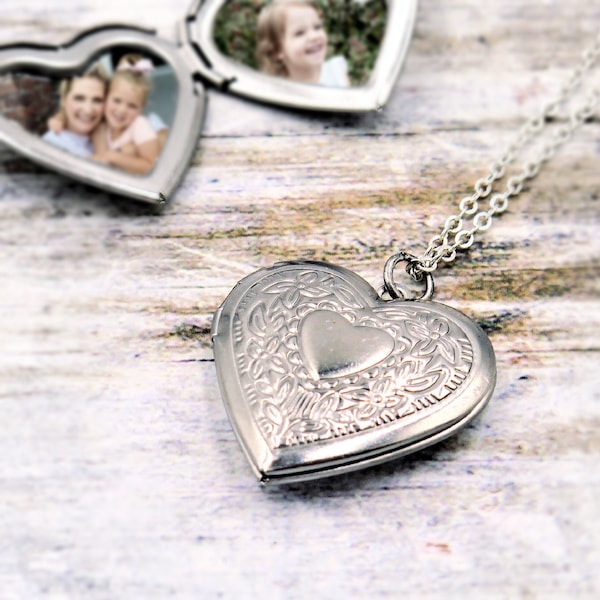 Sterling Heart Locket Necklace, Photo Locket, 925 Sterling Silver Plated Heart Pendant, Personalized Locket, Mothers Day Gift for Her