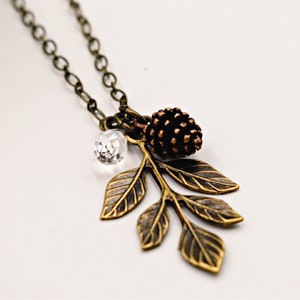 Leaf Pendant, Pinecone Necklace, Crystal Jewelry, Autumn Gift for Her, Winter Wedding, Wedding Party Gifts for Bridesmaids image 3