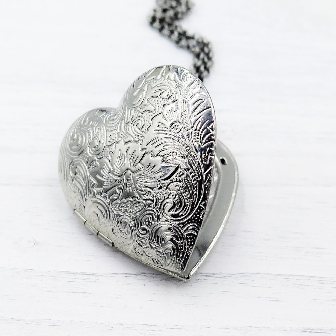 Large Heart Locket Necklace, Silver Pendant, Photo Gift, Unique Heart