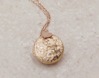 Rose Gold Floral Locket Necklace, Personalized Photo Gift for Her, Initial Jewelry