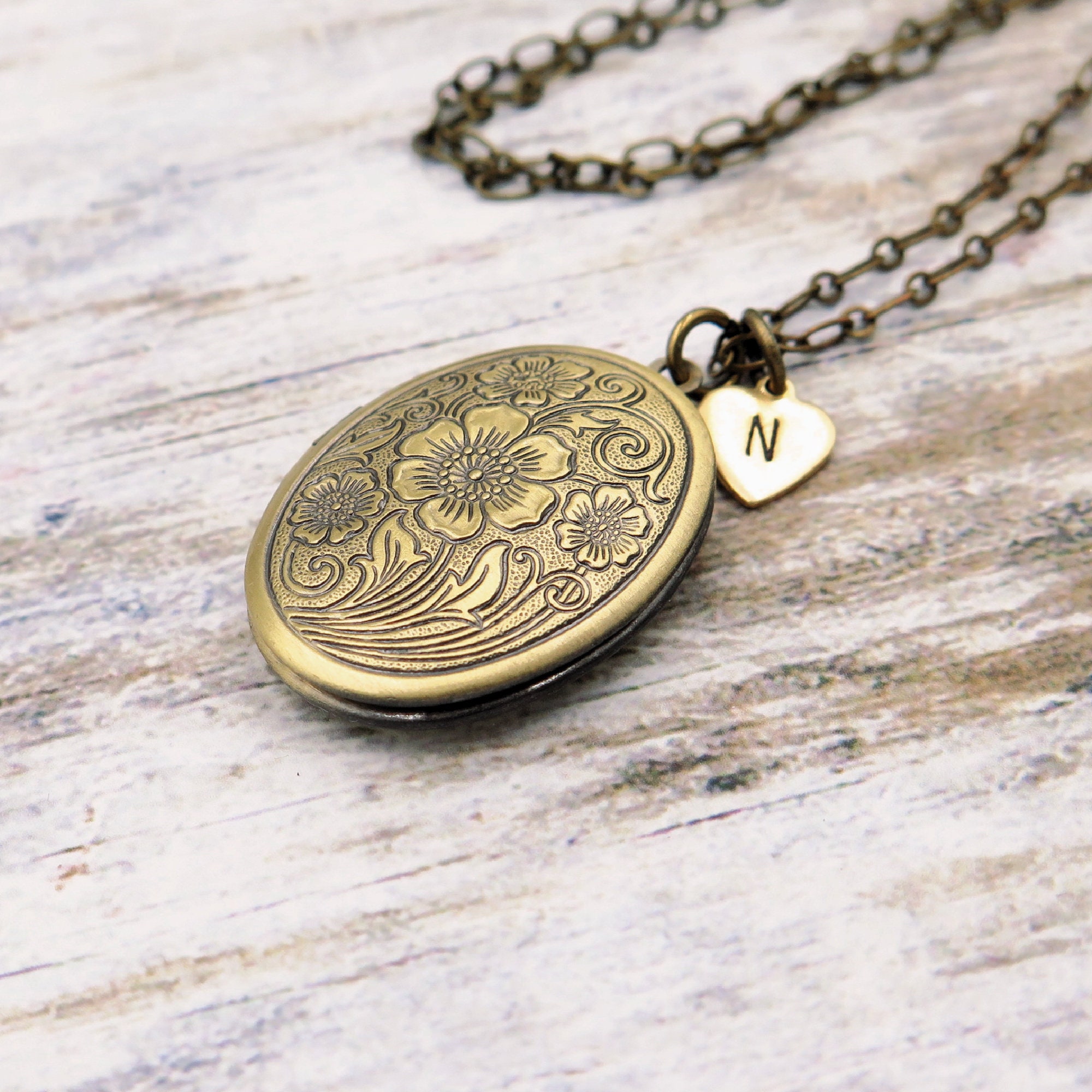Floral Locket Necklace Locket Gift for Mom Oval Locket Etsy