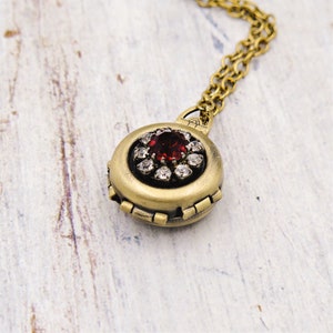 Rhinestone Flower Necklace, 4 Photo Locket, Multi Photo Locket Necklace, Vintage Red Crystal Jewel image 1