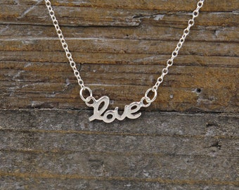 Sterling Silver LOVE Necklace, Script Word Jewelry, Mother's Day Day Gift for Her, Dainty Necklace, Teen Gift, Mom Jewelry, Romantic Gift