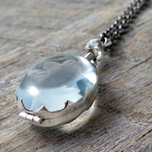 Glass Locket Necklace, Sterling Silver Locket Necklace, Keepsake Jewelry, Wedding Locket, Photo Locket, Personalized Locket image 1