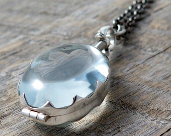 Glass Locket Necklace, Sterling Silver Locket Necklace, Keepsake Jewelry, Wedding Locket, Photo Locket, Personalized Locket