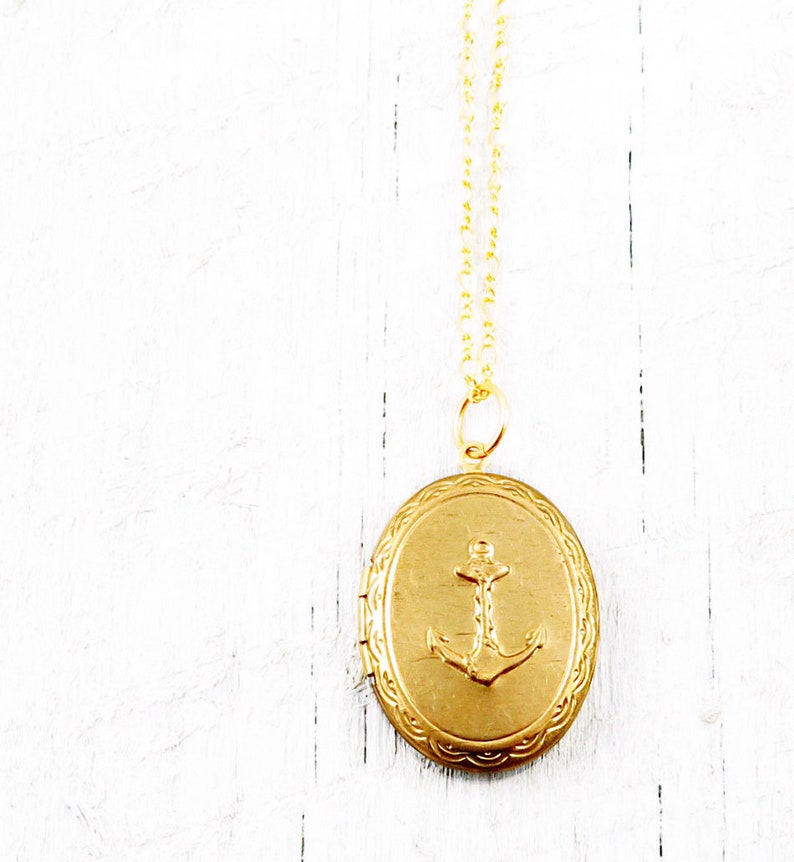 Nautical Locket Necklace Anchor Pendant Jewelry Image 0