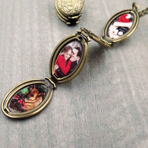 Four Photo Locket Necklace: Bronze Floral Family Album Jewelry