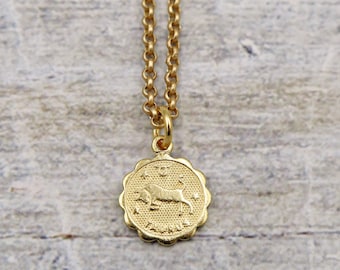 Zodiac Coin Necklace: Gold Astrology Charm Pendant