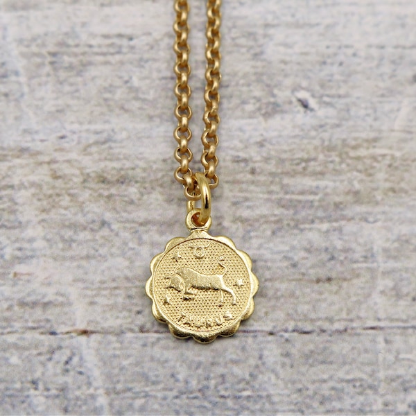 Dainty Zodiac Coin Necklace, Gold Charm Necklace, Astrology Jewelry, Personalized Gifts for Her, Birthday Pendant Necklaces