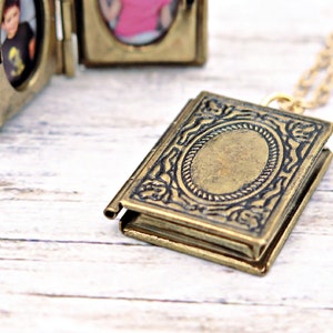 Book Locket with Photos, Personalized Necklace, Book Necklace, Teacher Jewelry, Graduation Gift, Book Pendant, Book Lover Gift image 1