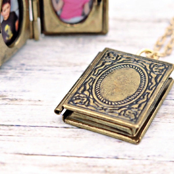 Book Locket with Photos, Personalized Necklace, Book Necklace, Teacher Jewelry, Graduation Gift, Book Pendant, Book Lover Gift