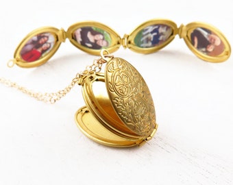 Gold Folding Locket Necklace, Family Tree Necklace, Four Photo Locket, Gold Locket, Personalized Gift, Multi Photo Locket