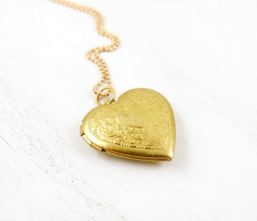 Gold Heart Locket Necklace Photo Locket Heart Necklace Etsy
