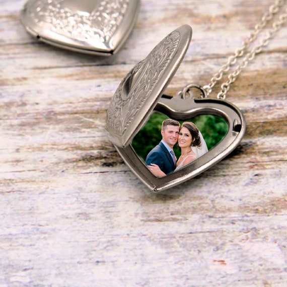 Buy Personalized Large Heart-shape Locket With 2 Picture Inside Engraved  Pendant Memorial Necklace Customizable Any Photo Text&Symbols for Women  (silver) at Amazon.in