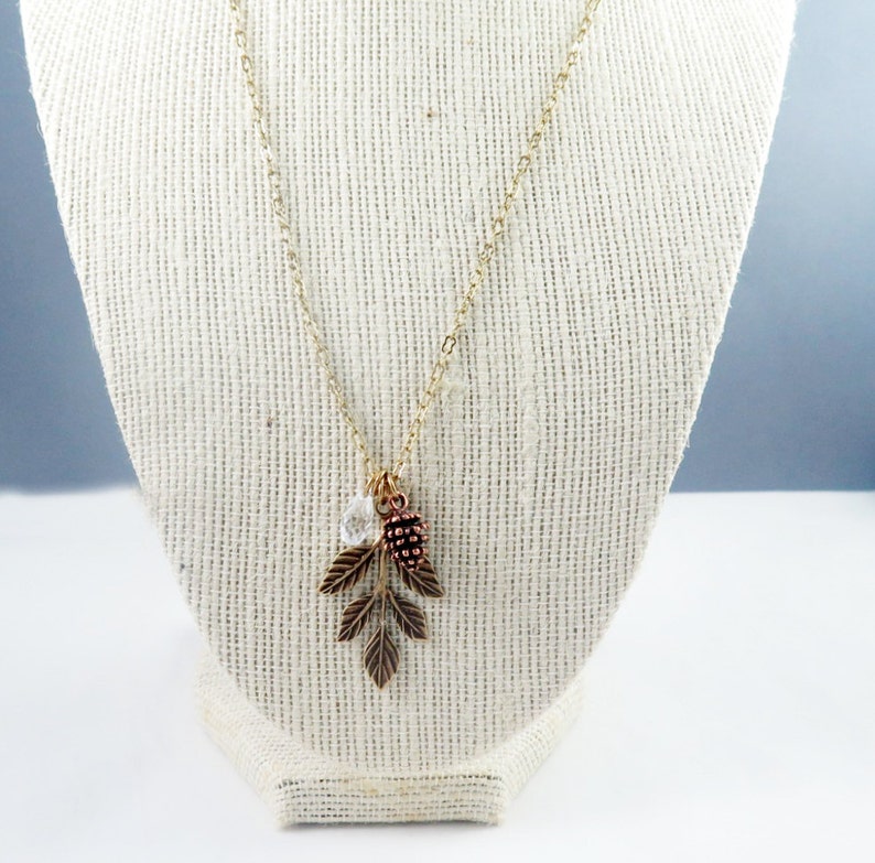 Leaf Pendant, Pinecone Necklace, Crystal Jewelry, Autumn Gift for Her, Winter Wedding, Wedding Party Gifts for Bridesmaids image 5