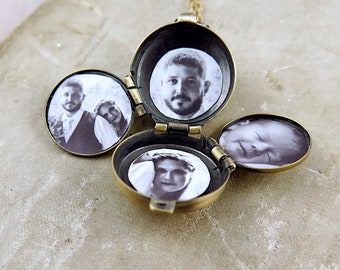 Personalized Round Multi Photo Locket, 4 Photo Locket Necklace, New Mom Gift with Photos, Pendant with Photographs