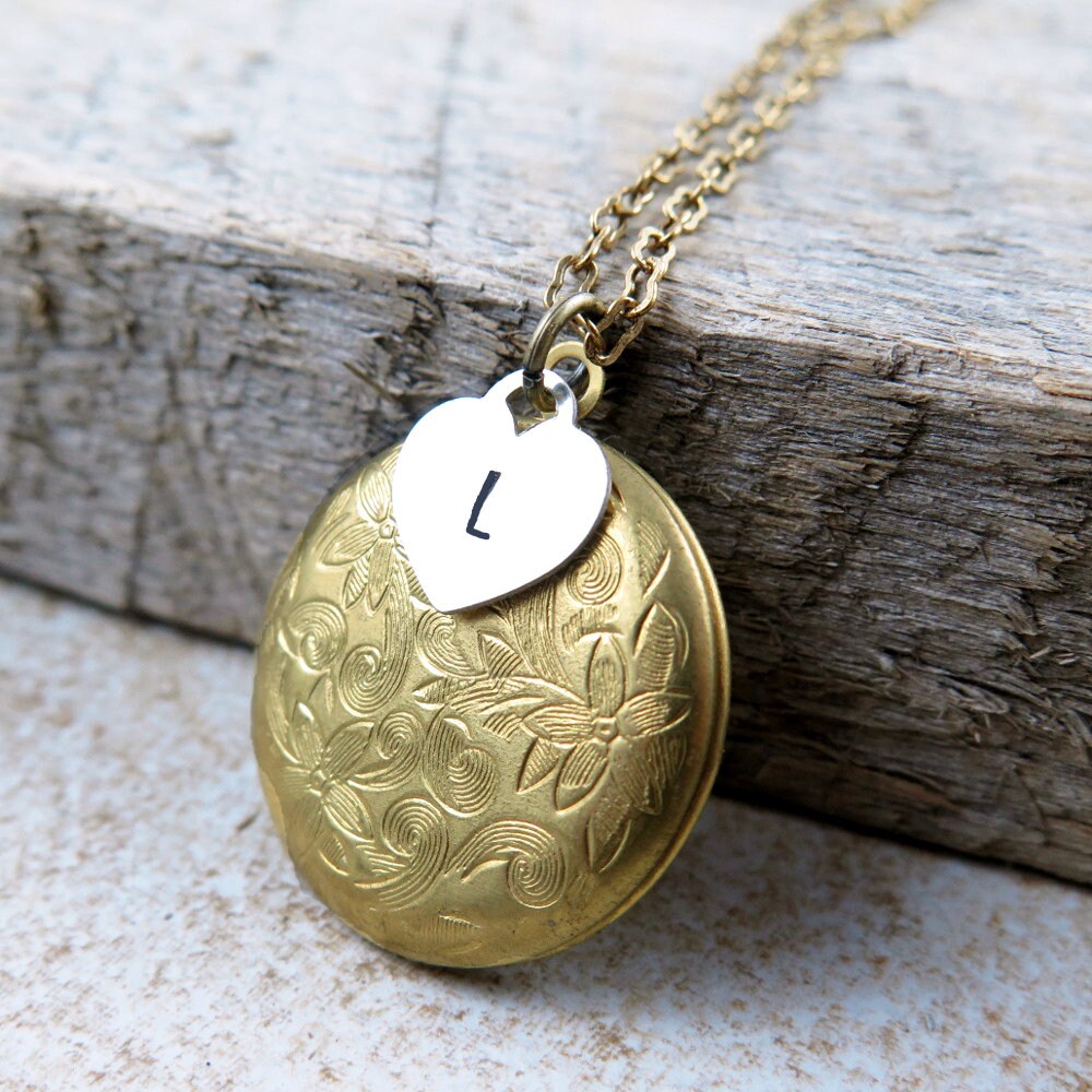 Personalized Locket Necklace Initial Necklace Gold Locket Etsy
