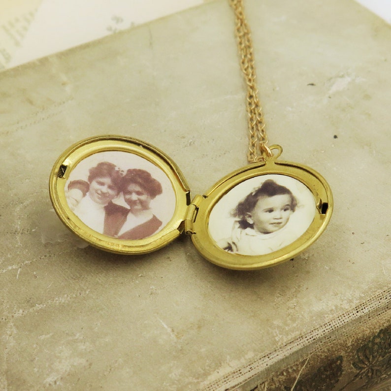Personalized Locket in Gold, Locket with Photos, Memory Gift, Flower Pendant on Antiqued Gold Chain, Initial Necklace, New Baby Gift for Mom image 4