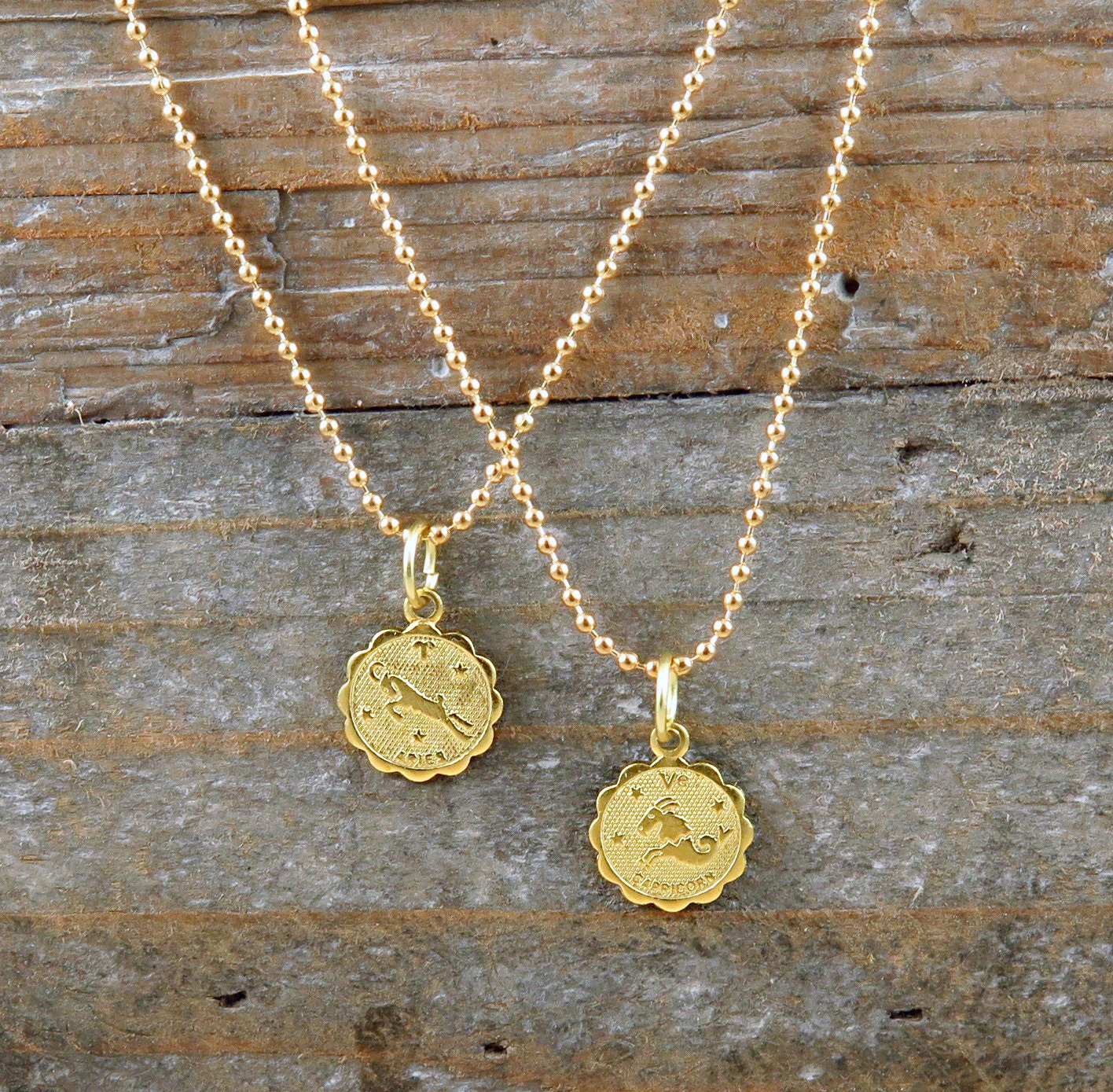 Gold Zodiac Sign Necklace: Brass Charm Astrology Jewelry