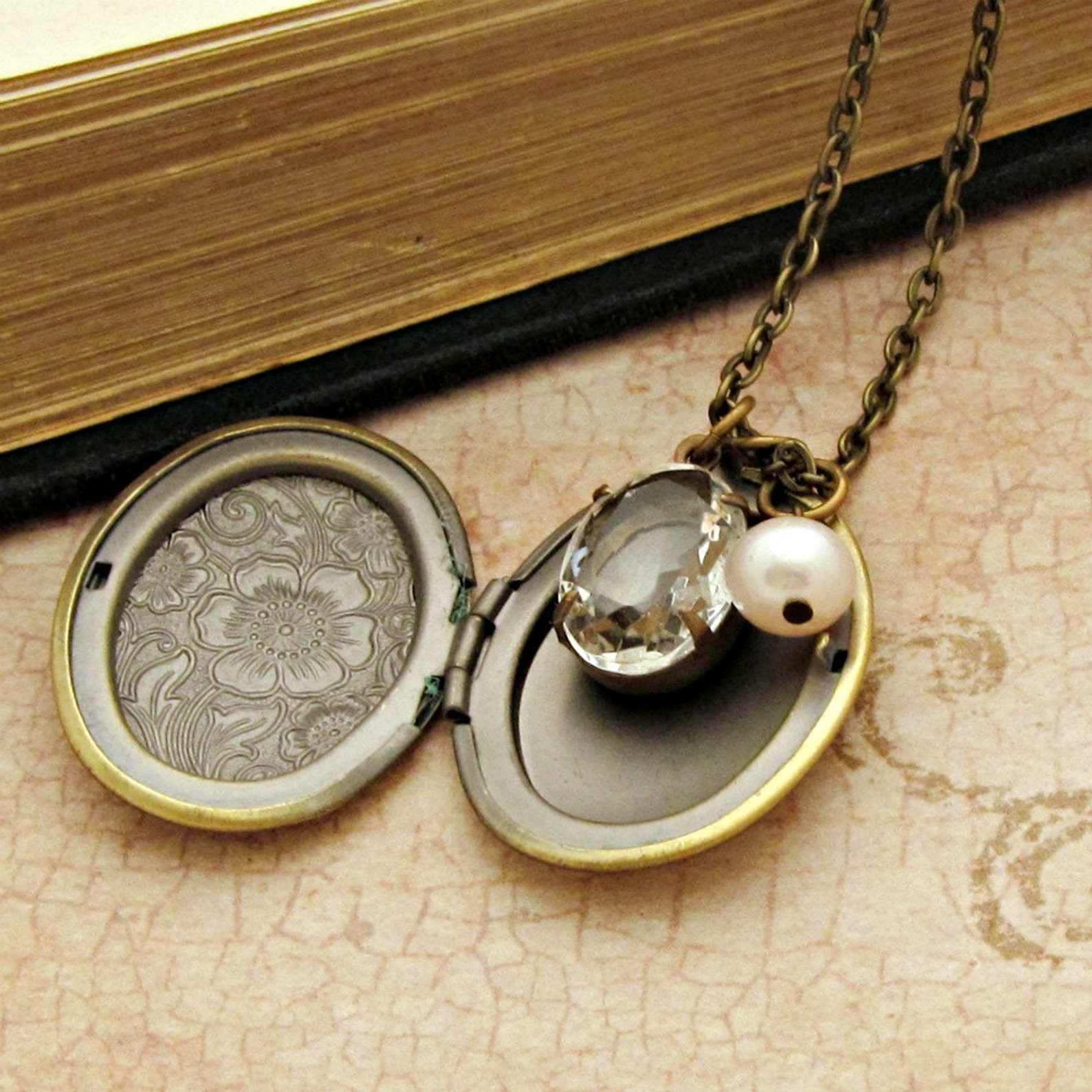 Personalized Locket Necklace Antiqued Locket Pendant Unique Etsy