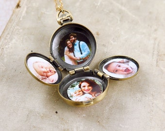 4 Photo Locket Necklace, Family Photo Necklace, Modern Nostalgia Gift for Mom, Photograph Jewelry, Family Album, Unique Gift