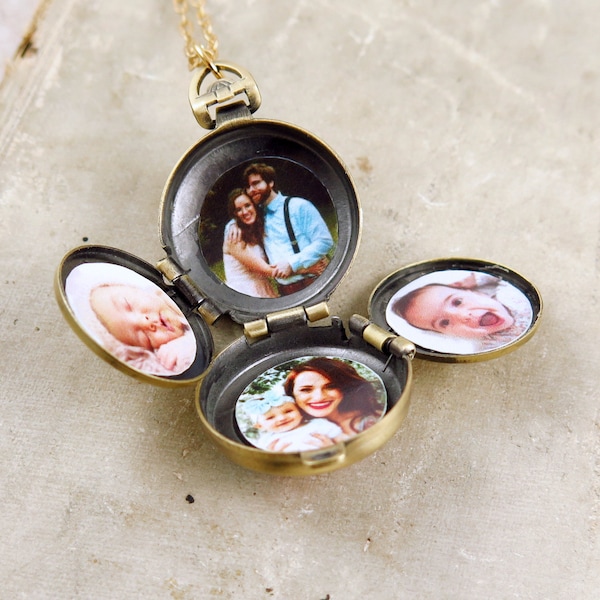 4 Photo Locket Necklace, Family Photo Necklace, Modern Nostalgia Gift for Mom, Photograph Jewelry, Family Album, Unique Gift