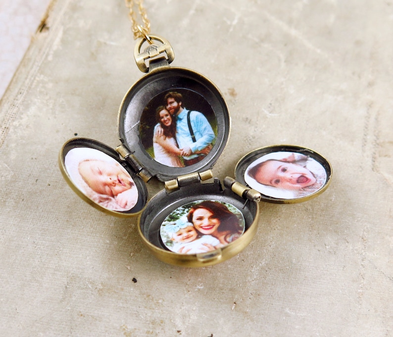 Family Locket with Photos Included, Four Photo Locket Necklace, 4 Picture Locket, Photograph Jewelry, Family Album, Unique Gift 