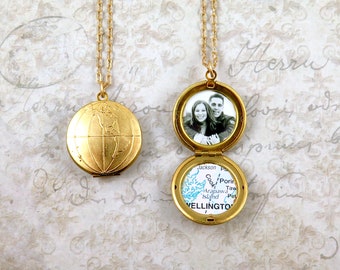 World Map Locket, Map Necklace with Photos, Globe Necklace, College Gift, Back to School, Photo Locket, Graduation Gift, Travel Necklace