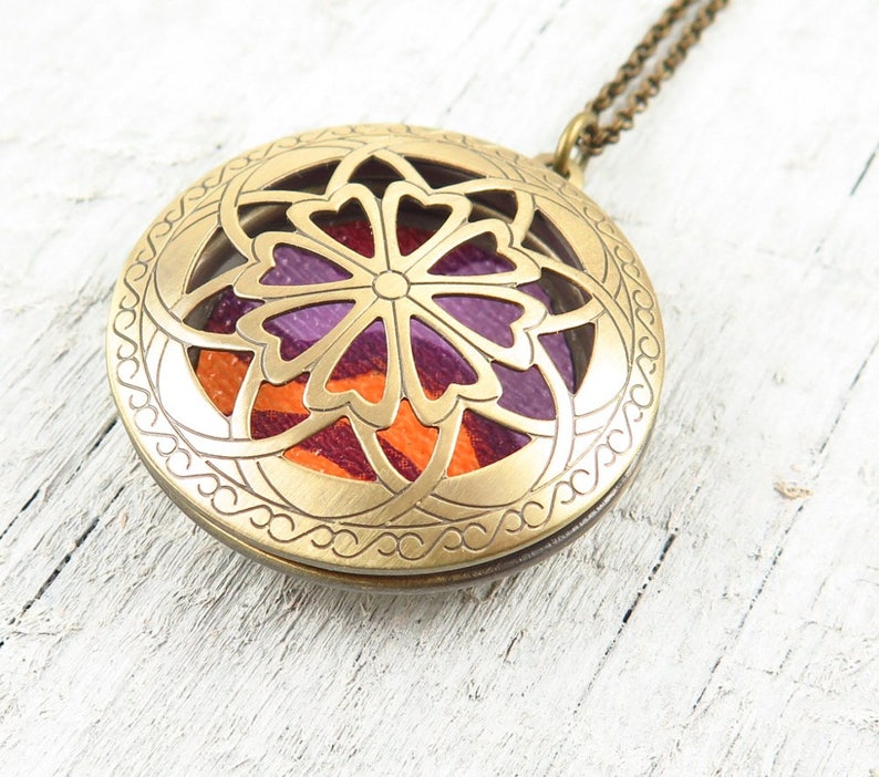 Floral Locket Necklace Vintage Wallpaper Print Orange and | Etsy