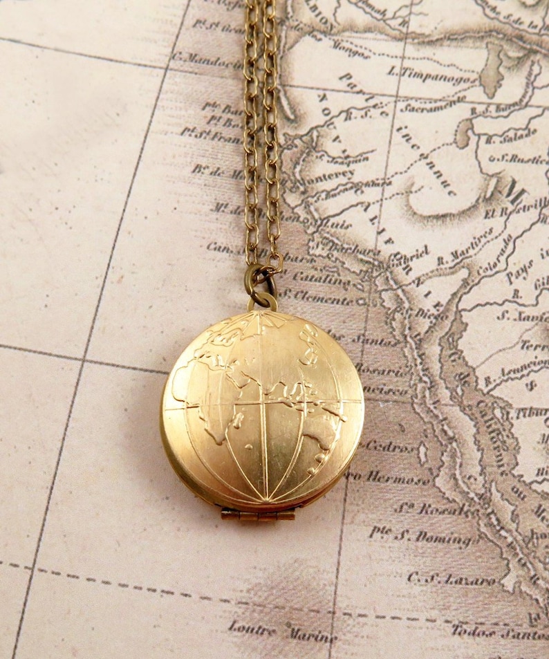 World Map Locket Globe Necklace Map Necklace Graduation image 0