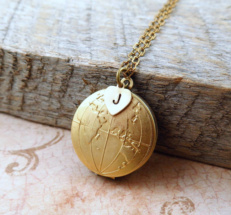Globe Locket Personalized Necklace World Map Necklace image 0