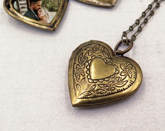 Collar de medallón de corazón, regalo de aniversario para ella, colgante de corazón personalizado, medallón de fotos, corazón victoriano, regalo de boda