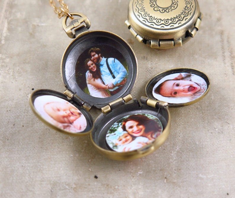 Flower Locket 4 Photo Locket Necklace Unique Gift Etsy