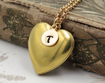 Gold Heart Locket with Personalized Initial, Classic Necklace with Customized Photos, Teen Gift