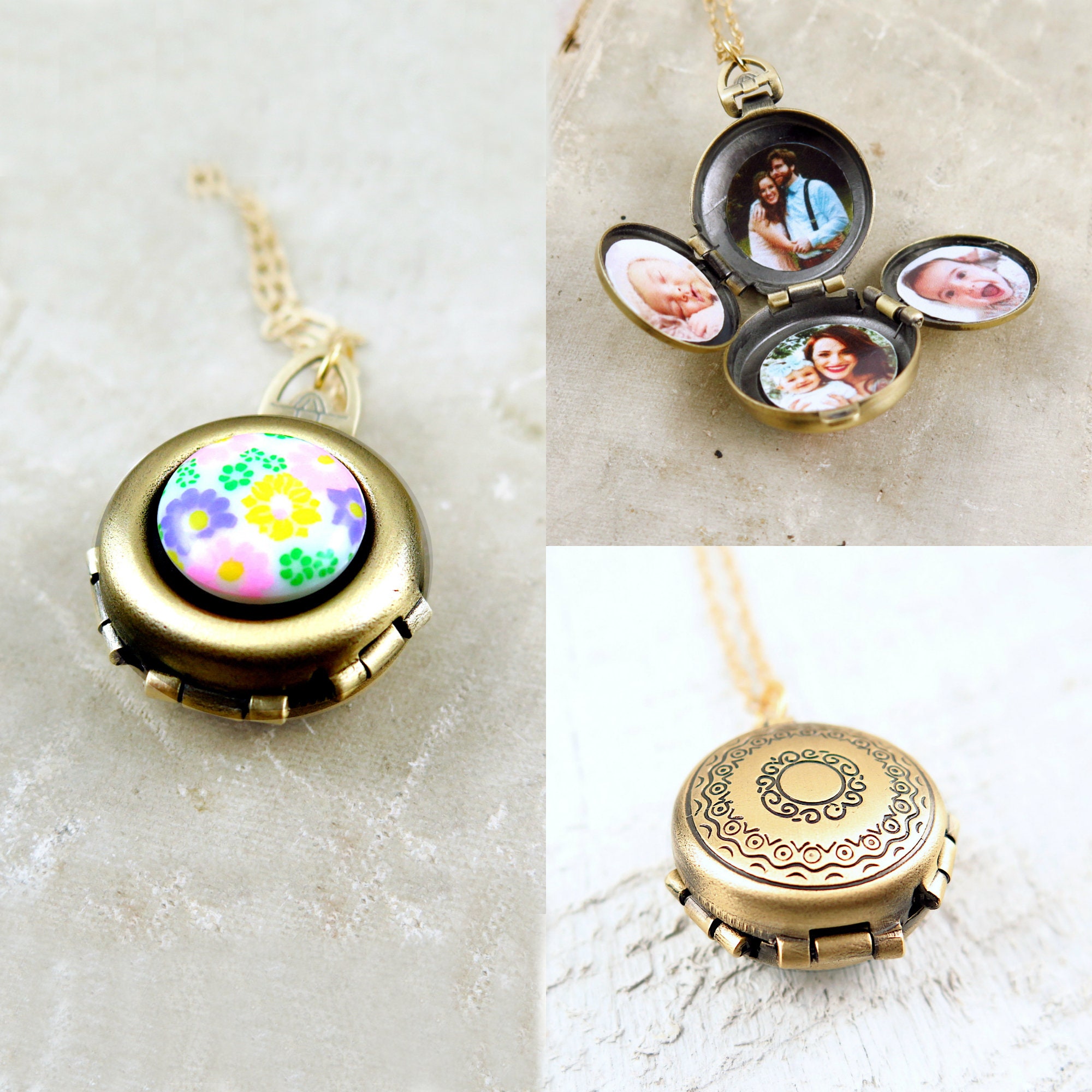 Four Photo Locket Flower Locket Flower Necklace 4 Picture Etsy