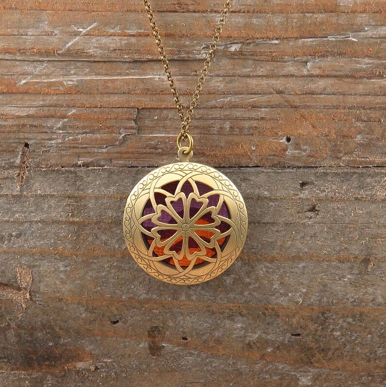 Floral Locket Necklace Vintage Wallpaper Print Orange and | Etsy